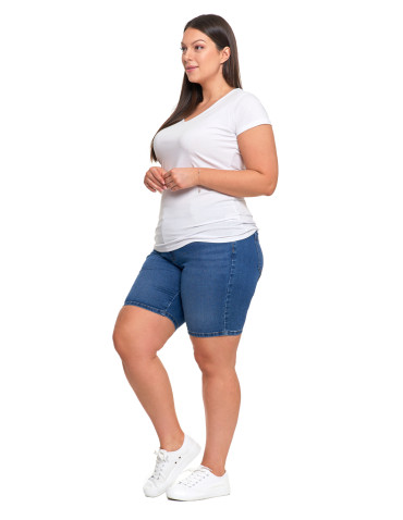 Koszulki i topy - T-shirt damski bawełniany z dekoltem V Plus Size GRANATOWY - produkt 55