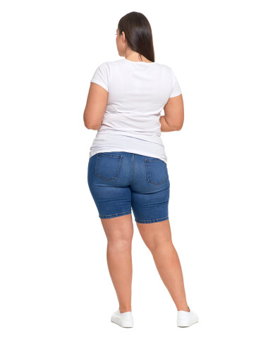 Koszulki i topy - T-shirt damski bawełniany z dekoltem V Plus Size GRANATOWY - produkt 56