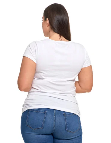 T-shirt damski bawełniany z dekoltem V Plus Size - BIAŁY
