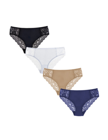 Figi - Majtki damskie figi bikini z wykończeniem koronkowym 4-pak WIELOKOLOROWY - produkt 1