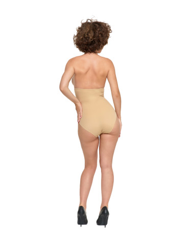 Figi - Majtki damskie figi z wysokim stanem modelujące z koronką BEŻOWY - produkt 6