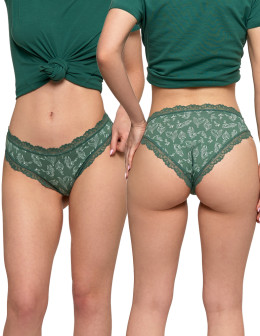 Majtki figi damskie drobny roślinny wzór z koronką 2-pak  - produkt 2