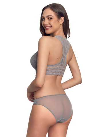 Figi - Figi mini bikini damskie geometryczna koronka SZARY - produkt 2