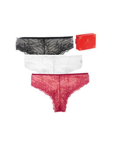 Figi - Figi bikini damskie koronkowe w ozdobnym pudełku 3-pak WIELOKOLOROWY - produkt 1