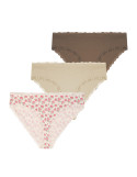 Majtki figi damskie bawełniane w kwiaty z koronką 3-pak
