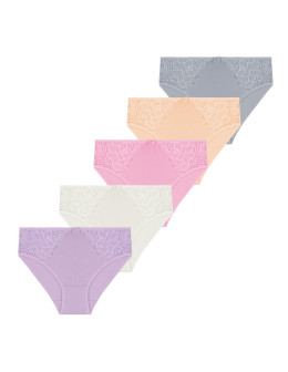 Majtki damskie figi prążkowane z koronkowym zdobieniem 5-pak
