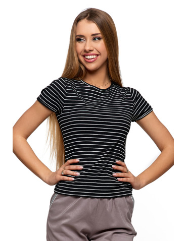 Bluzki i koszule - Bluzka damska w paski z dzianiny prążkowanej CZARNY - produkt 3