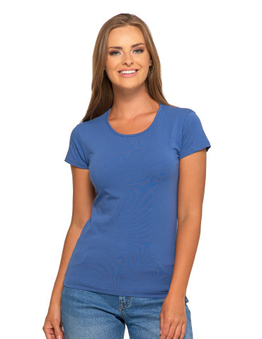 Koszulki i topy - T-shirt damski bawełniany z krótkim rękawkiem jednokolorowy GRANATOWY - produkt 30