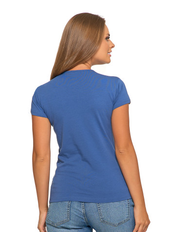 Koszulki i topy - T-shirt damski bawełniany z krótkim rękawkiem jednokolorowy GRANATOWY - produkt 32