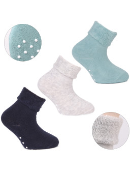 Długie skarpetki niemowlęce bawełniane ciepłe z ABS 3-pak