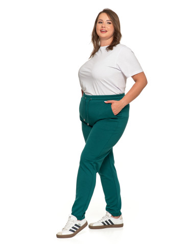 Spodnie - Damskie spodnie dresowe rurki eleganckie z kieszeniami CIEMNY ZIELONY - produkt 4