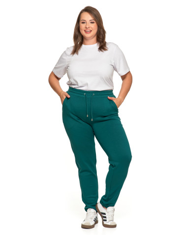 Spodnie - Damskie spodnie dresowe rurki eleganckie z kieszeniami CIEMNY ZIELONY - produkt 5
