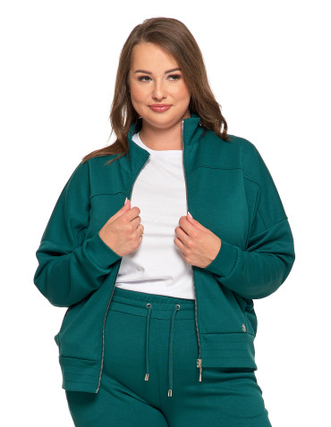 Bluzy - Bluza damska rozpinana ze stójką CIEMNY ZIELONY - produkt 5
