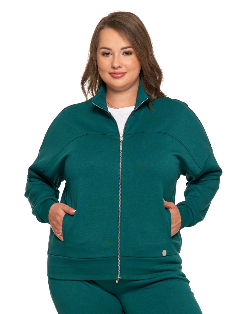 Bluzy - Bluza damska rozpinana ze stójką CIEMNY ZIELONY - produkt moraj.pl 6