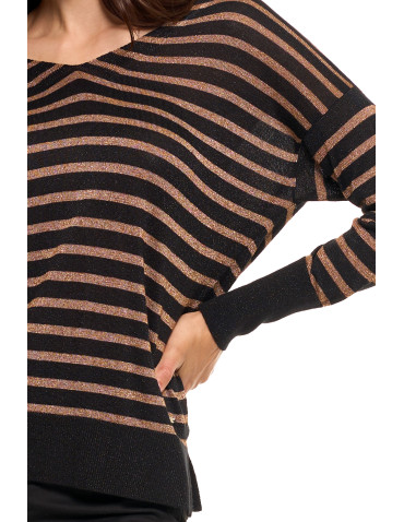 Swetry - Damski sweter błyszczący o luźniejszym kroju CZARNY - produkt 3