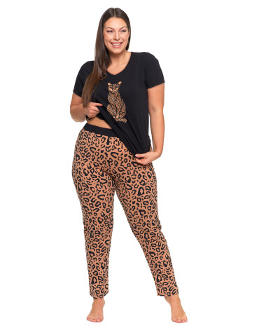 Krótki rękaw - Damska piżama bawełniana Plus Size z motywem zwierzęcym CZARNY - produkt 3