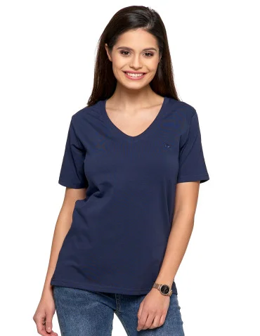 Koszulka damska bawełna Premium T-shirt dekolt w serek - GRANATOWY