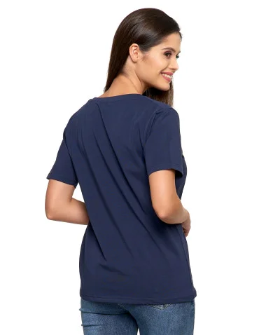 Koszulka damska bawełna Premium T-shirt dekolt w serek - GRANATOWY - produkt 2