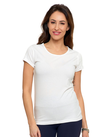 Koszulki i topy - T-shirt damski bawełniany z krótkim rękawkiem jednokolorowy GRANATOWY - produkt 69