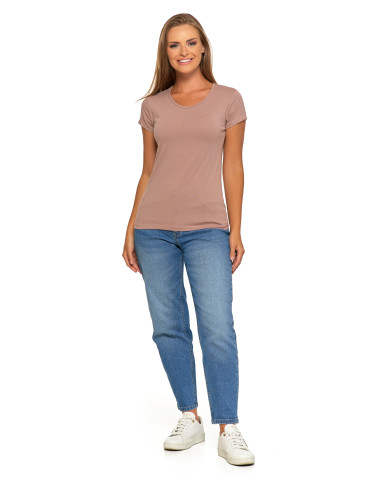 Koszulki i topy - T-shirt damski bawełniany z krótkim rękawkiem jednokolorowy GRANATOWY - produkt 119