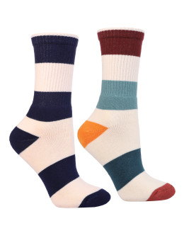 Ciepłe skarpetki długie damskie frotte kolorowe paski 2-pak