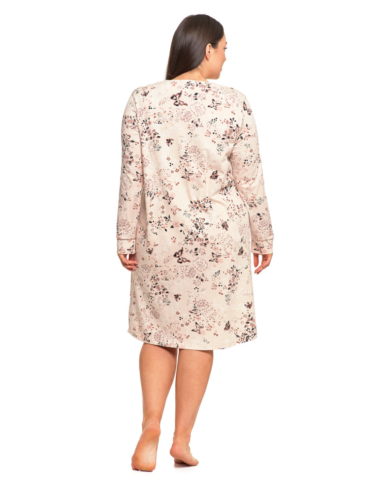 Koszule nocne - Damska koszula nocna Plus Size w kwiatowy wzór BEŻOWY - produkt moraj.pl 4