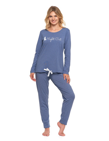 Długi rękaw - Damska piżama z długim rękawem i wiązaną bluzką JEANS - produkt 1