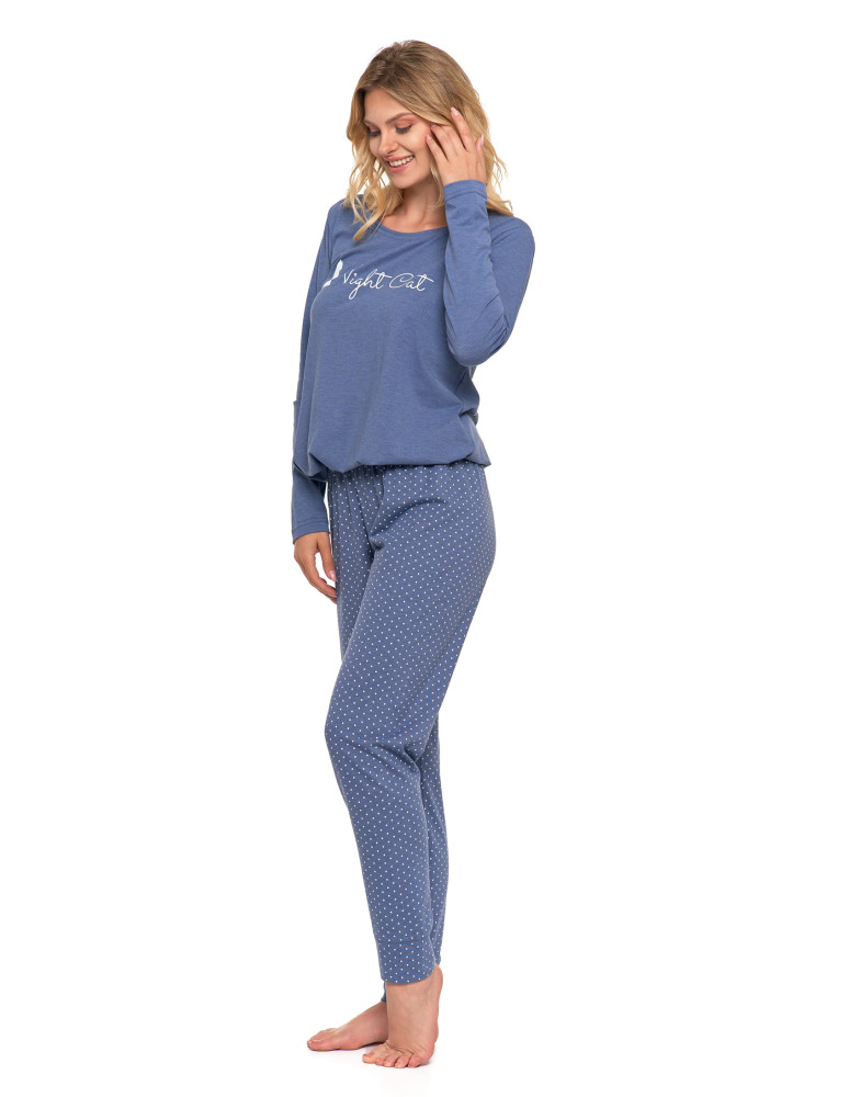 Długi rękaw - Damska piżama z długim rękawem i wiązaną bluzką JEANS - produkt moraj.pl 4