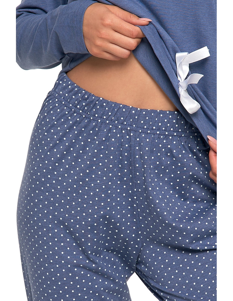 Długi rękaw - Damska piżama z długim rękawem i wiązaną bluzką JEANS - produkt moraj.pl 10