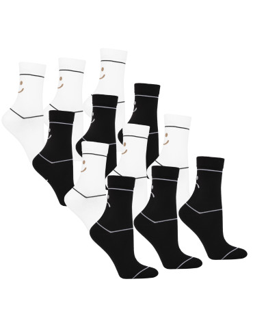 Damskie skarpety długie zabawne czarne i białe 12-pak