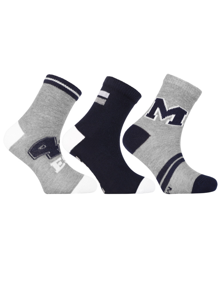 Skarpetki chłopięce z motywem liter i pasków 3-pak WIELOKOLOROWY