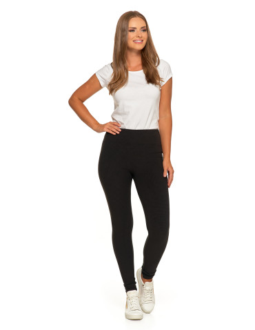 Legginsy - Damskie legginsy z wysokim stanem i prążkowaną strukturą CZARNY - produkt 1