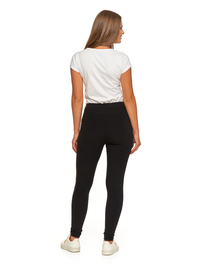 Legginsy - Damskie legginsy z wysokim stanem i prążkowaną strukturą CZARNY - produkt moraj.pl 6
