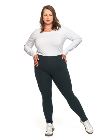 Legginsy - Damskie legginsy z wysokim stanem i prążkowaną strukturą GRAFIT - produkt 11