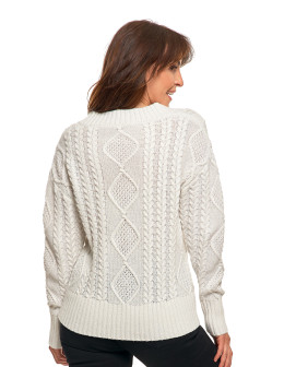 Damski sweter z warkoczowym splotem i dekoltem w serek  - produkt 2