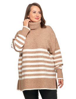 Sweter damski w paski z golfem o luźnym kroju