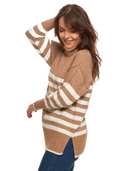 Sweter damski w paski z golfem o luźnym kroju  - produkt 2