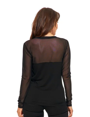 Elegancka bluzka damska z siateczkowymi wstawkami - CZARNY - produkt 2