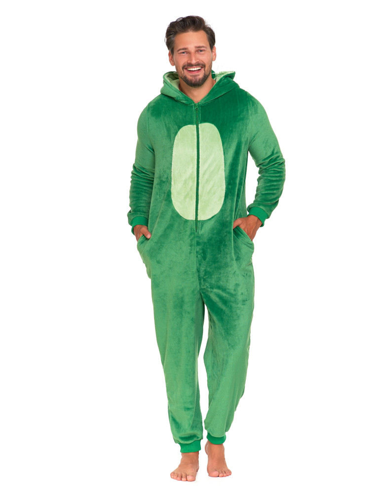 Jednoczęściowy kostium onesie dinozaur z kapturem unisex ZIELONY