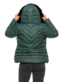 Kurtka damska pikowana z odpinanym i futerkowym kapturem - produkt 2