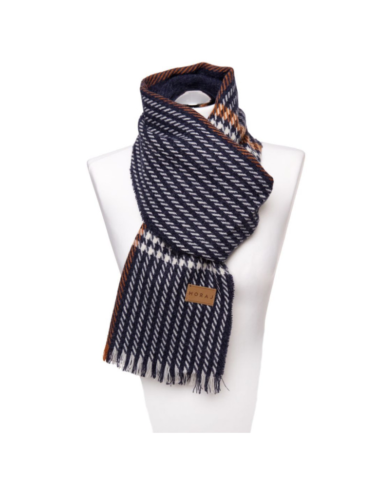 Szaliki - Męski szal na jesień i zimę w pepitkę GRANATOWY - produkt moraj.pl 2