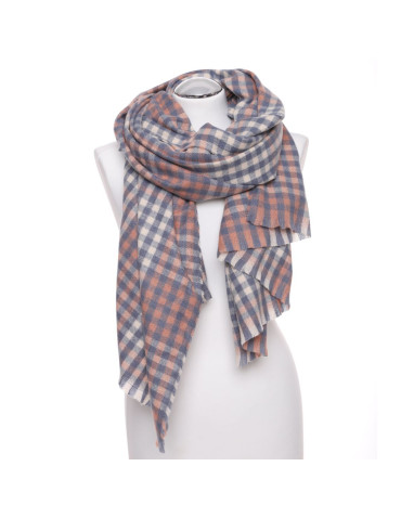 Szale i chusty - Szal damski cienki z drobnym wzorem w kratkę NIEBIESKI - produkt 1