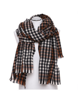 Szal damski cienki z drobnym wzorem w kratkę