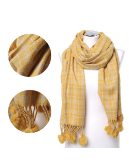 Długi szal damski ciepły na zimę w drobną kratkę