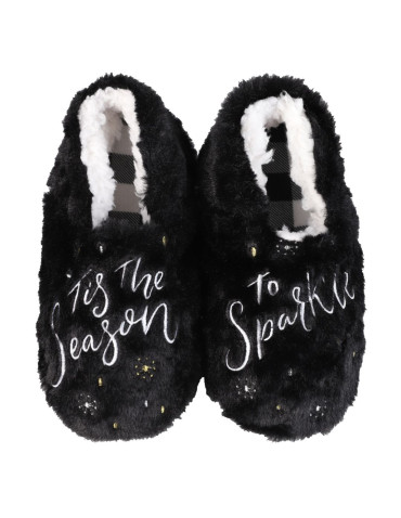 Kapcie i bambosze - Kapcie damskie wsuwane domowe w świąteczny wzór CZARNY - produkt 1