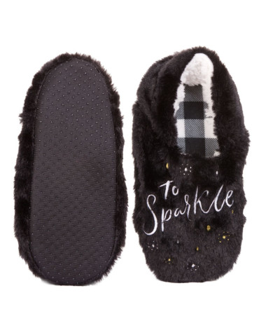 Kapcie i bambosze - Kapcie damskie wsuwane domowe w świąteczny wzór CZARNY - produkt 2