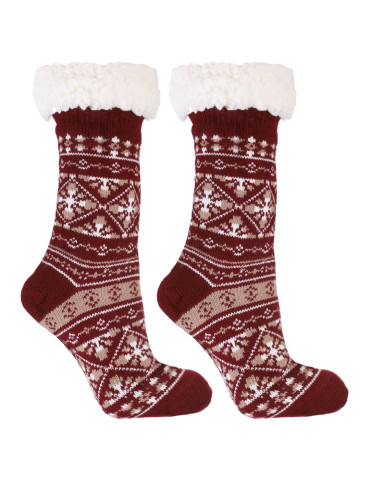 Kapcie i bambosze - Ciepłe skarpety damskie typu bambosze norweski wzór BORDOWY - produkt 1