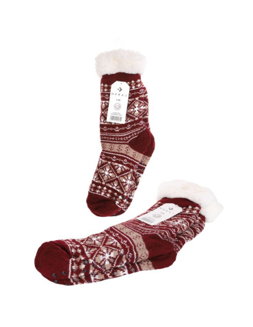Kapcie i bambosze - Ciepłe skarpety damskie typu bambosze norweski wzór BORDOWY - produkt 2