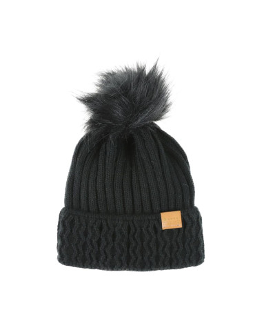 Czapki - Czapka dziecięca ocieplana z puszystym pomponem CZARNY - produkt 1