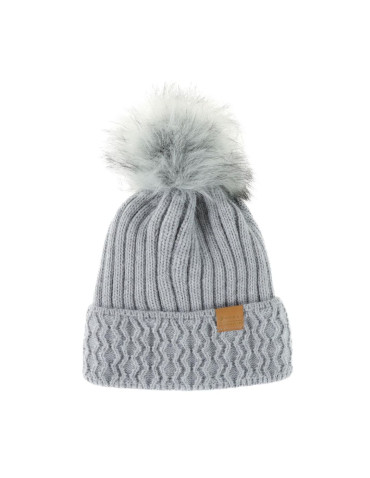 Czapki - Czapka dziecięca ocieplana z puszystym pomponem SZARY - produkt 1